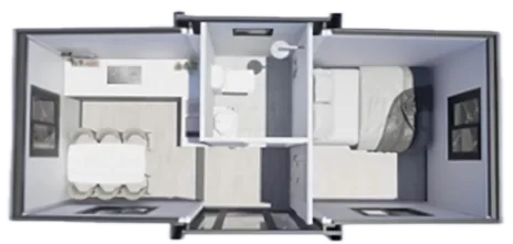 VB 18 · Comedor, baño y dormitorio
